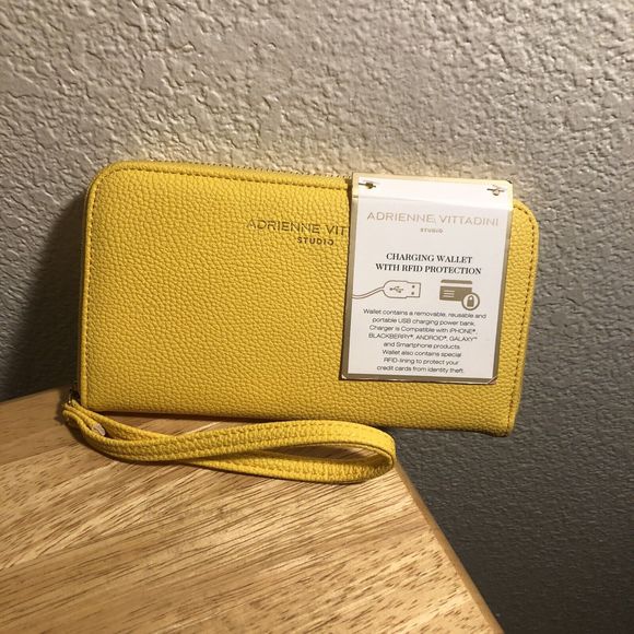 Adrienne Vittadini Studio Phone Charging RFID Wallet Wristlet Sunny Yell… - Picture 1 of 13